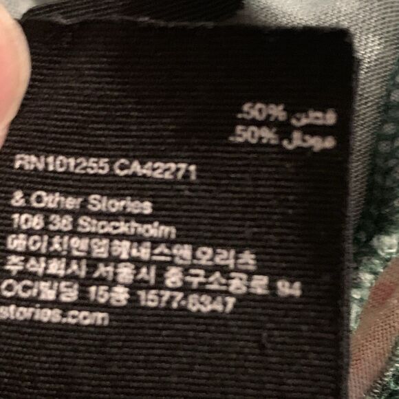 & Other Stories Baby Tee T-shirt Women's US Size 10 Medium Green-Multi Floral - Picture 9 of 11